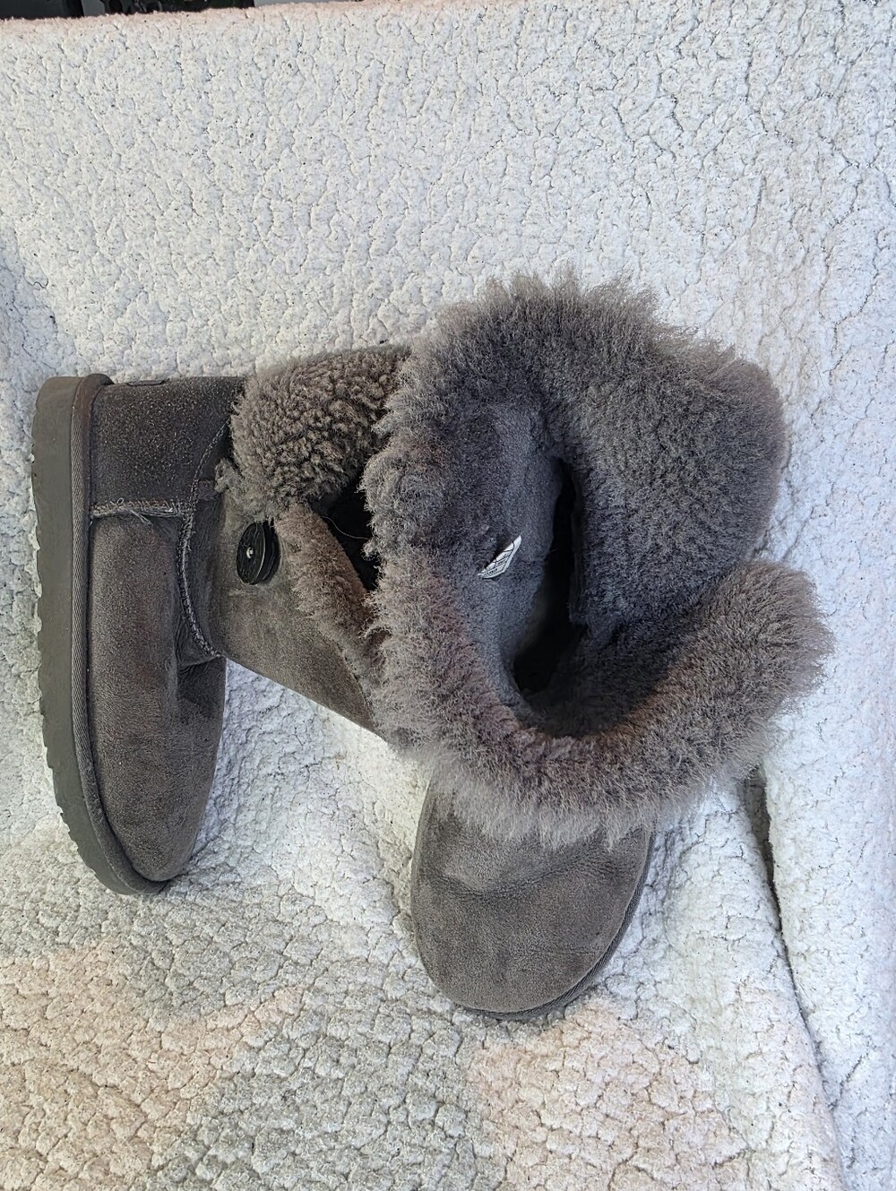 UGG Kids Gray Button Booties with Plush Shearling